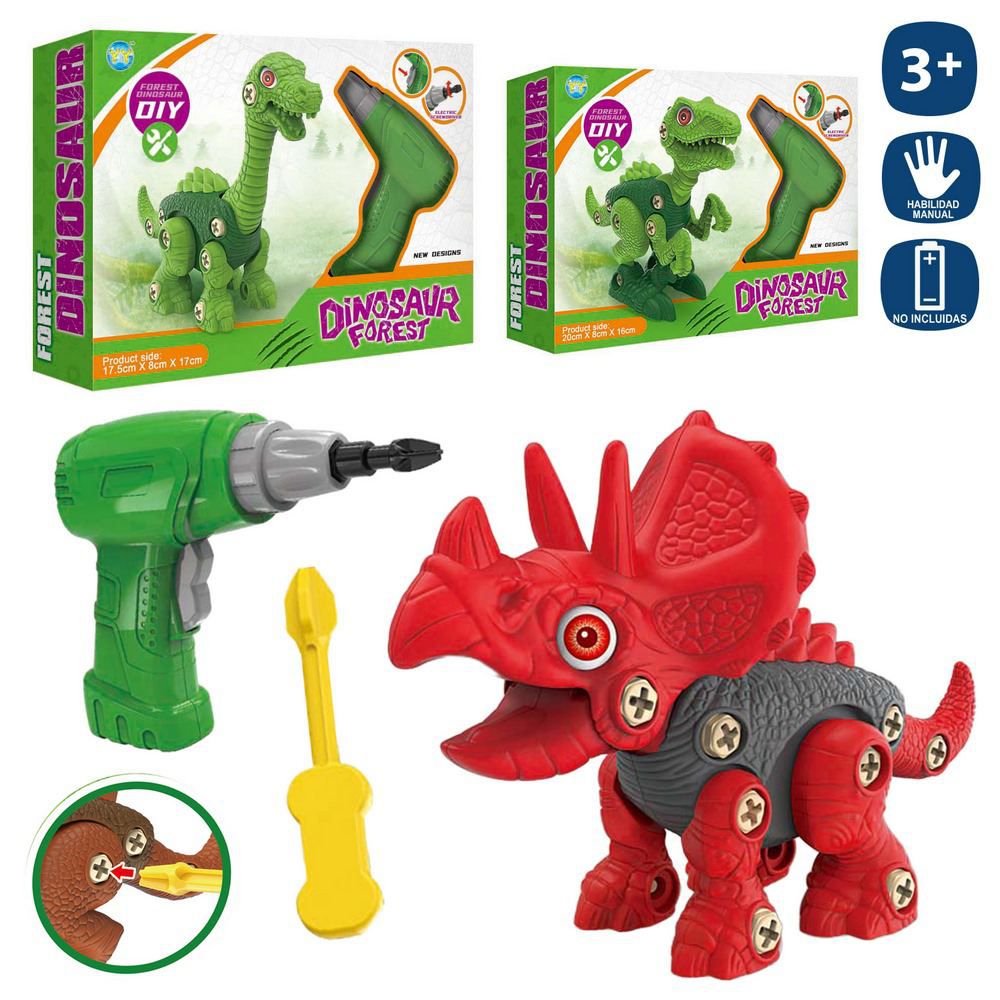 DINOSAURIO DESMONTABLE CON TALADRO 3/M 21 CM ELÉCTRICO- FUNCIONA PILAS 2XAA NO INCLUIDAS- CAJA VENTANA 31X22 CM