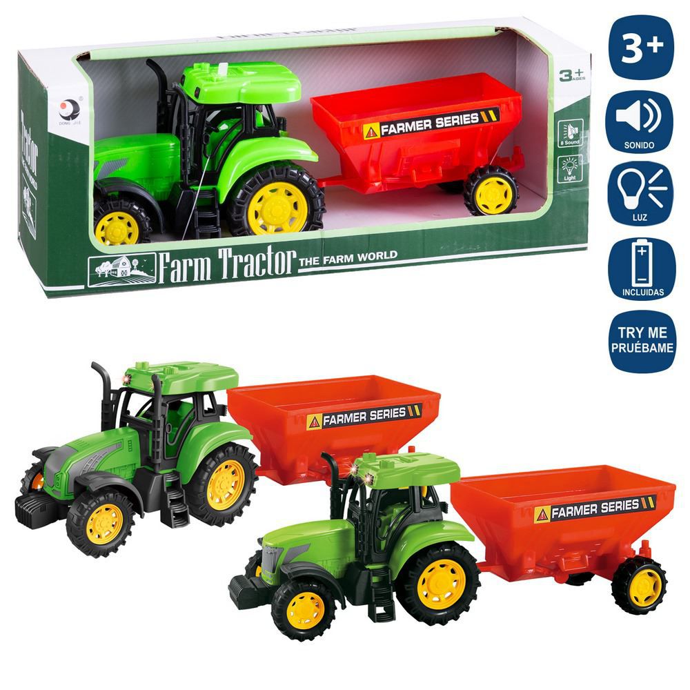 TRACTOR CON LUZ Y SONIDO 27 CM FUNCIÓN PRUEBAME - FUNCIONA CON PILAS 3AG10 INCLUIDAS -CAJA ABIERTA 31X11 CM