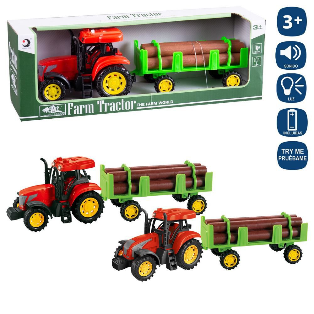 TRACTOR CON LUZ Y SONIDO 2/C 33 CM FUNCIÓN PRUEBAME - FUNCIONA CON PILAS 3AG10 INCLUIDAS -CAJA ABIERTA 37X12 CM