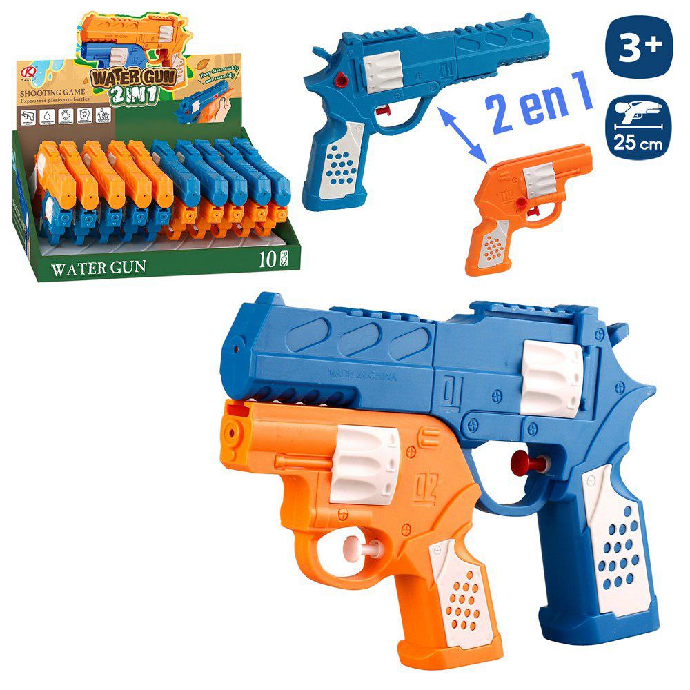 S/2 PISTOLA AGUA 2/C 25 CM CAJA EXPOSITORA 10 UDS
