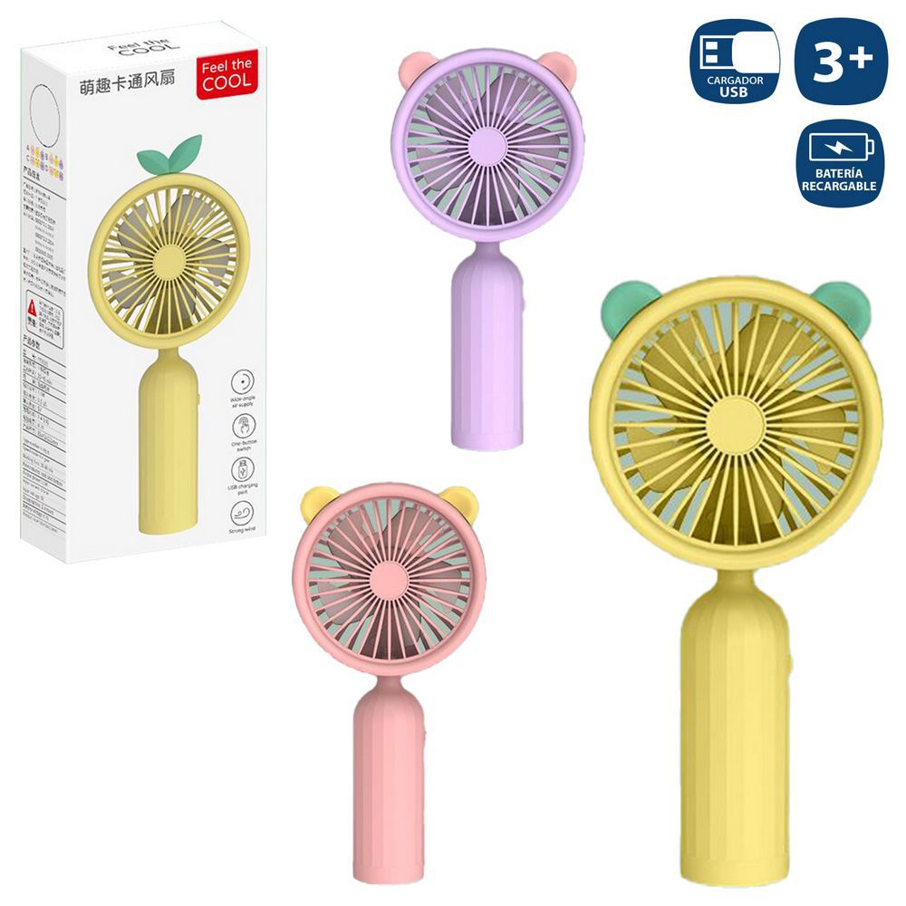 VENTILADOR DE MANO ELÉCTRICO 3/C 9 X 20 CM VENTILADOR CON CARGADOR USB. 3 C. CAJA IMPRESA