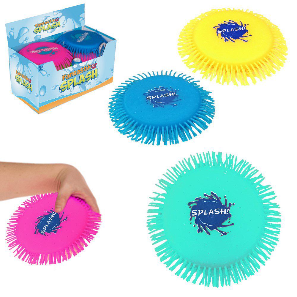 DISCO AQUA SPLASH 17 CM AL INTRODUCIR EN AGUA SE EMPAPA Y AL LANZARLO HACE SPRAY. CAJA EXPOSITORA 24 UDS