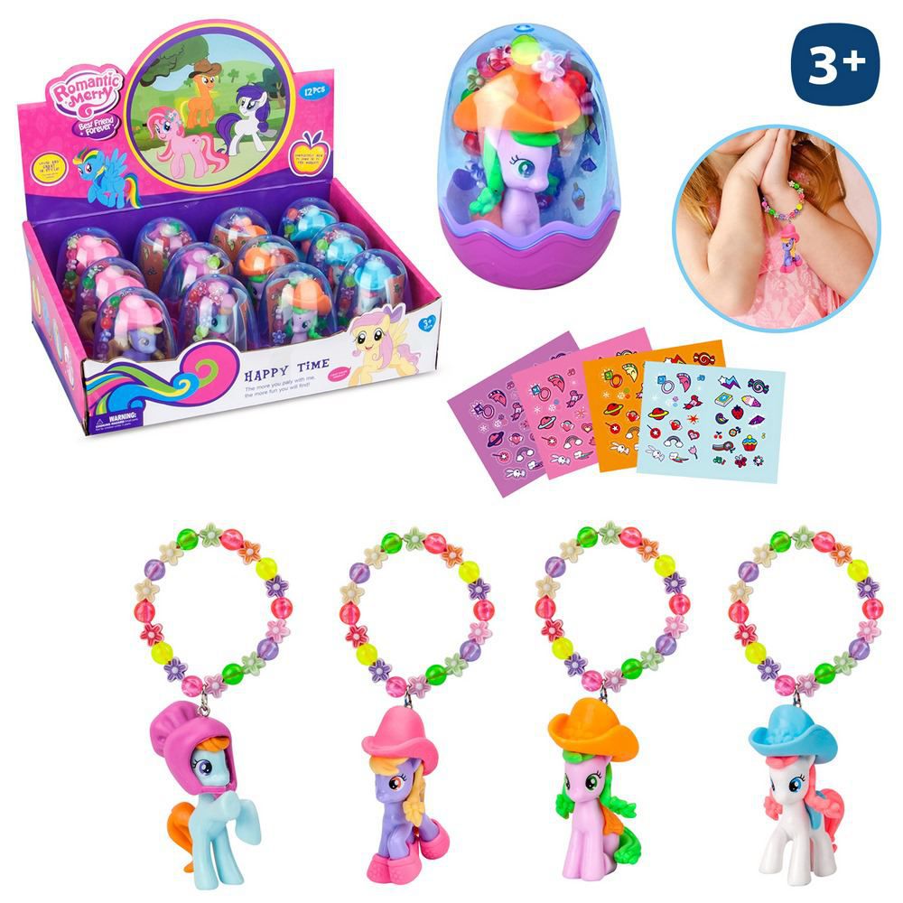 PONI CON PULSERA 4/C 8 CM CAJA HUEVO 5X9 CM. CJA EXPOSITORA 12 UDS
