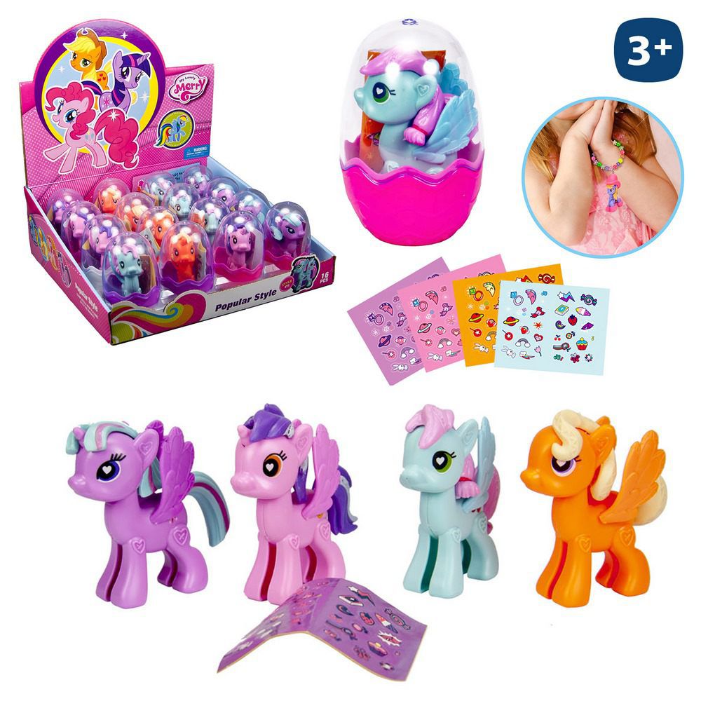 PONI CON PEGATINA 4/C 9 CM CAJA HUEVO 5X9 CM. CJA EXPOSITORA 16 UDS