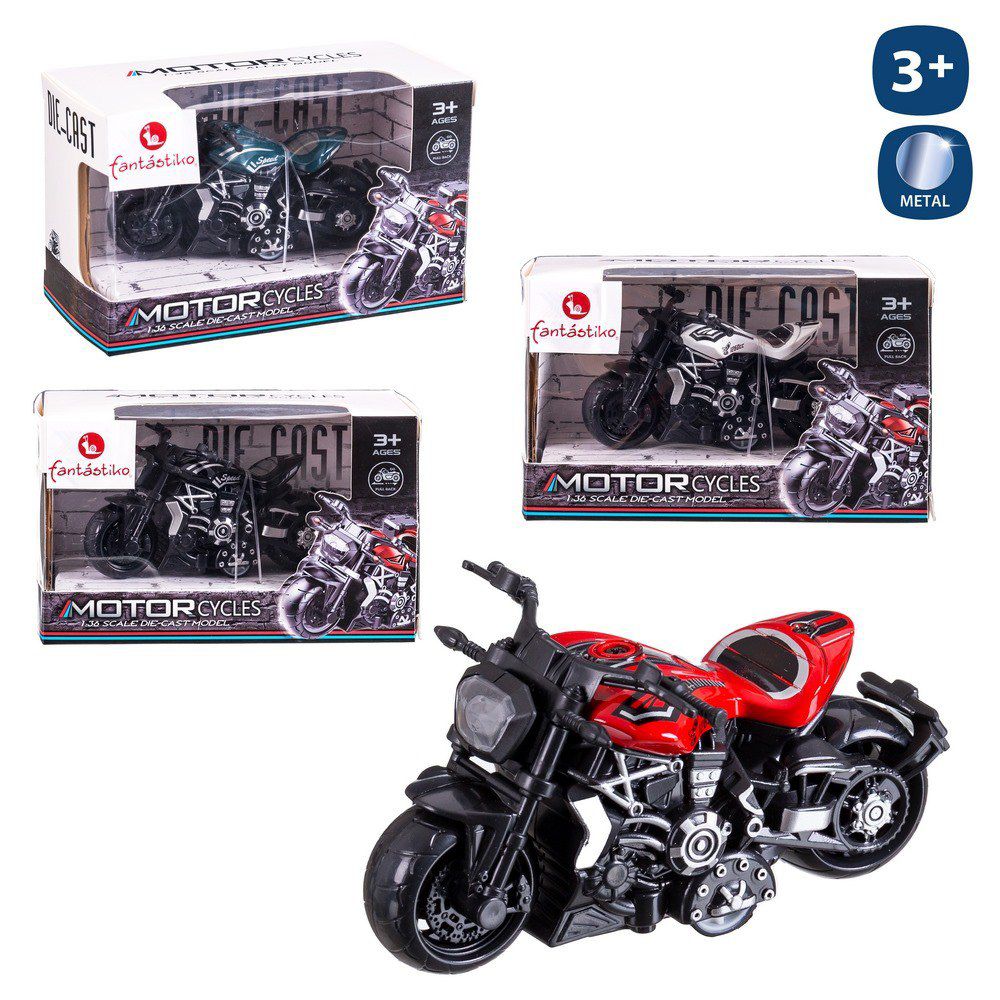 MOTO CUSTOM FRICCIÓN METAL 4/C 10 CM ESCALA 1/36 CAJA VENTANA 14X9 CM.