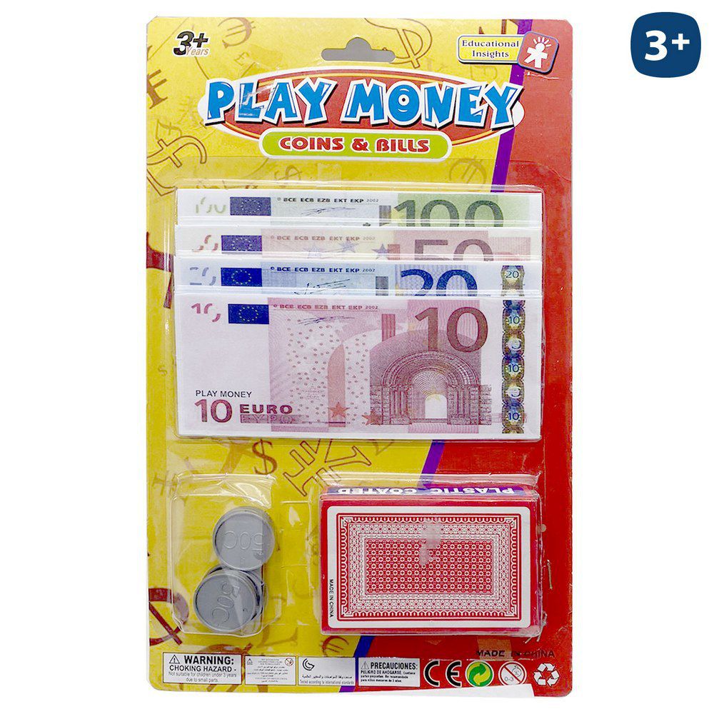 BARAJA POKER, MONEDAS Y BILLETES BLISTER 18X30 CM.