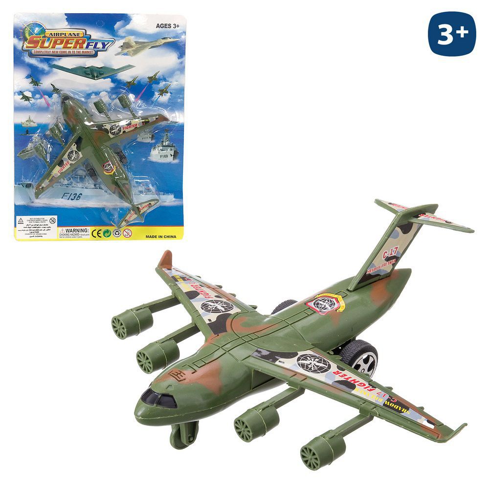 AVIÓN TRANSPORTE MILITAR 17 X 19 CM BLISTER 21X29 CM.