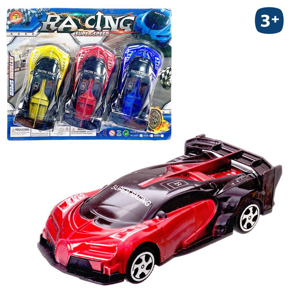 S/3 COCHE SPORT NEON 16 CM BLISTER 31X25 CM.