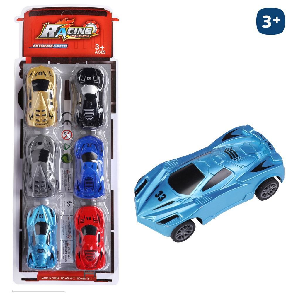 S/6 COCHE SPORT DECORADO 9 CM BLISTER 14X39 CM.