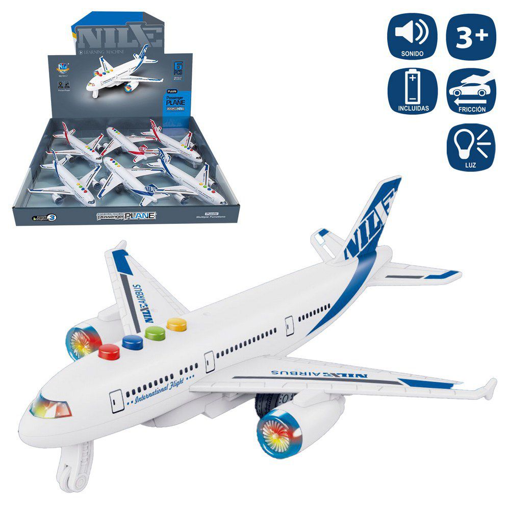 AVIÓN PASAJEROS LUZ Y SONIDO 21 X 19 CM CAJA EXPOSITORA 6 UNIDADES