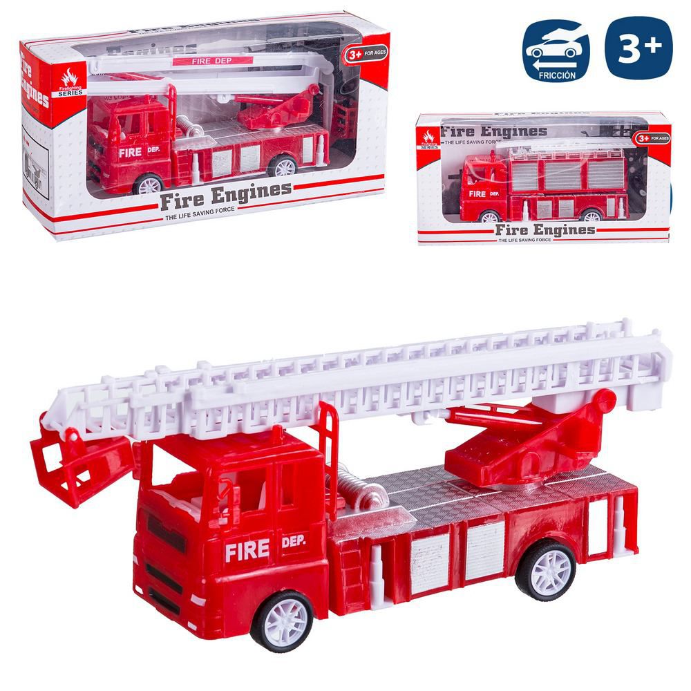 CAMIÓN BOMBEROS FRICCIÓN 3/M 18 CM CAJA VENTANA 21X11 CM.