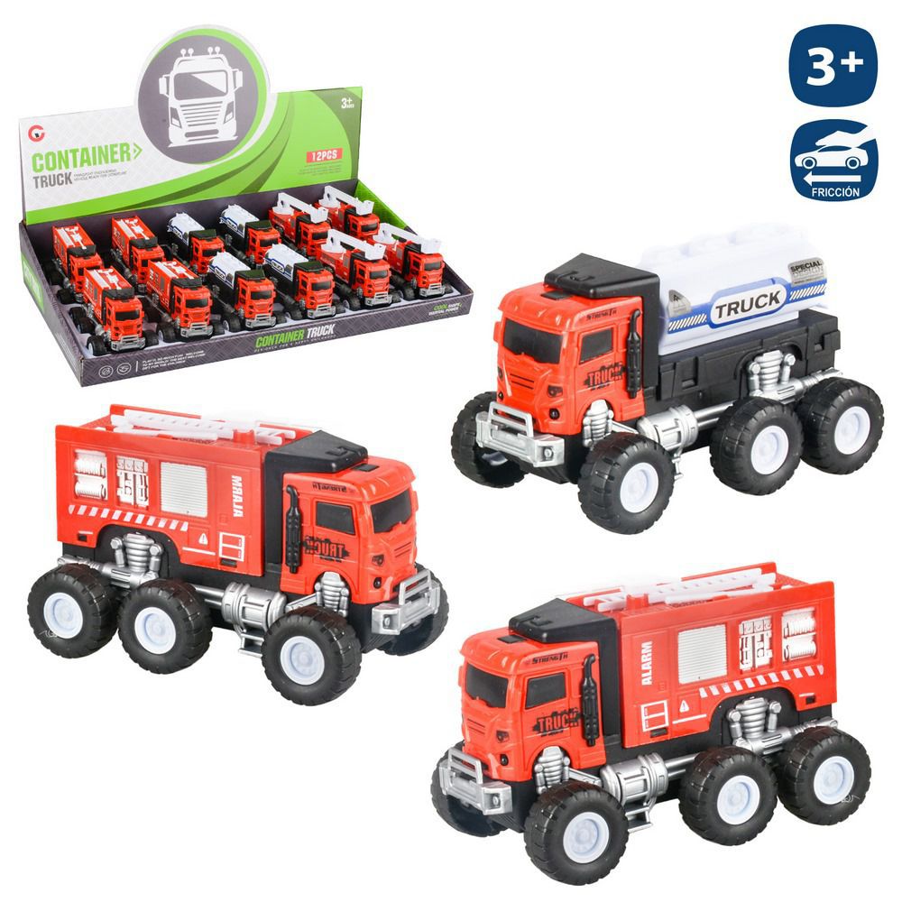 CAMIÓN 6 RUEDAS MEGA BOMBEROS 13 X 8 CM CAJA EXPOSITORA 12 UDS