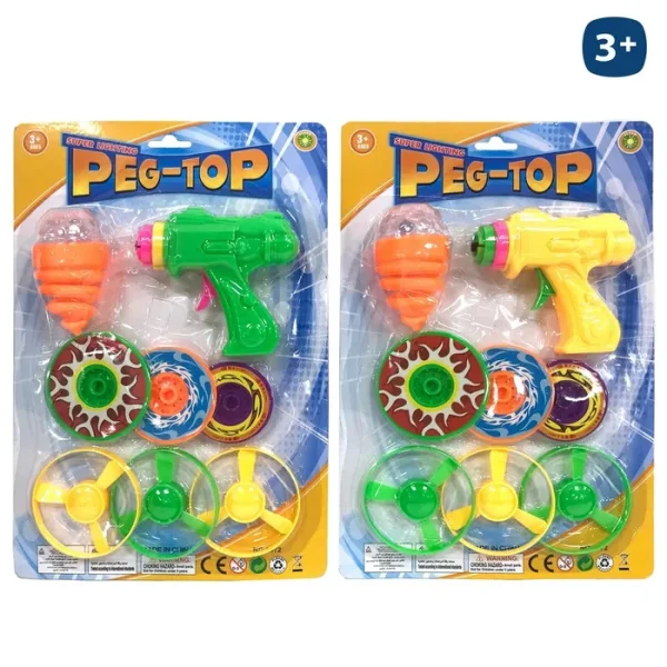 S/8 PISTOLA LANZA PEONZA Y HELICES 12 CM BLISTER 21X32 CM.