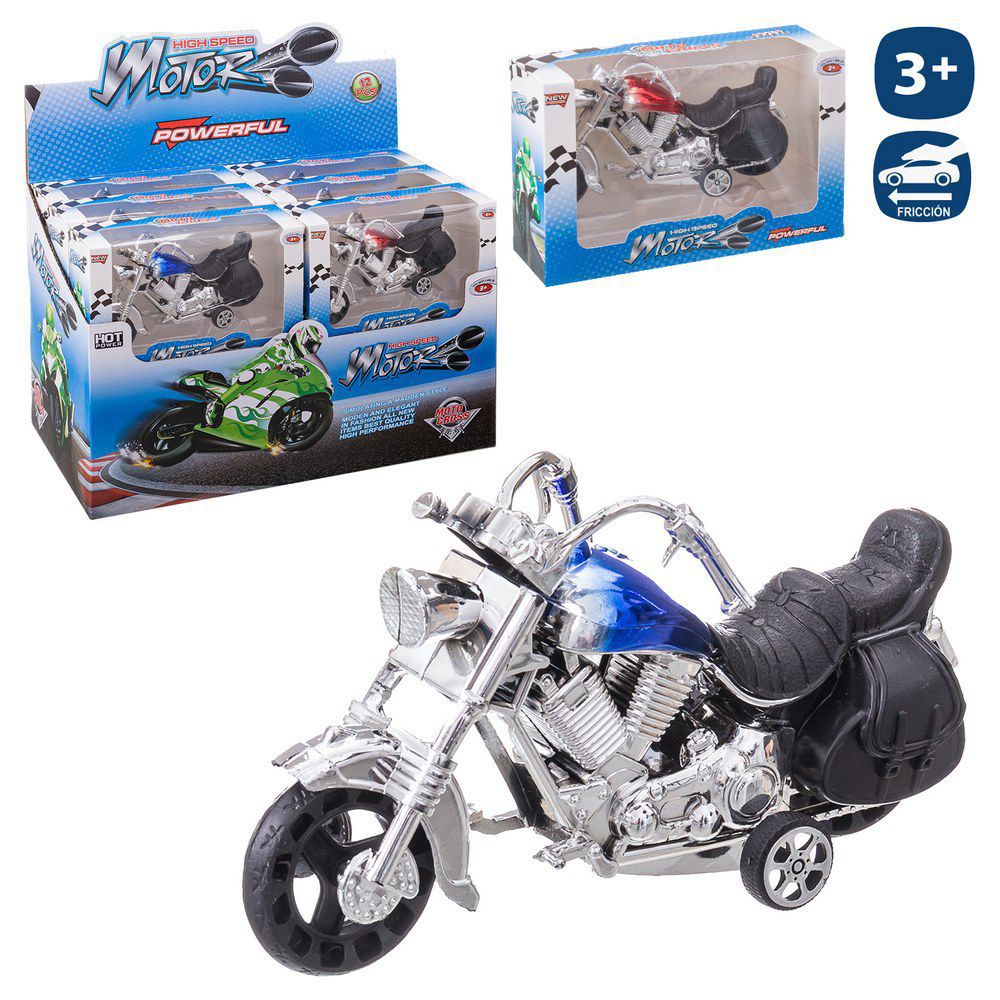 MOTO CHOPER FRICCIÓN 2/C 18 CM CAJA VENTANA 18X12 CM- CAJA EXPOSITORA 12 UDS