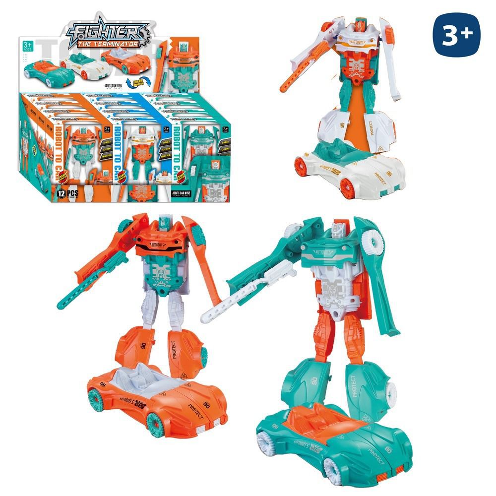 ROBOT TRANSFORMABLE EN COCHE 3/C 14 CM CAJA VENTANA 12X15 CM- CAJA EXPOSITORA 12 UDS