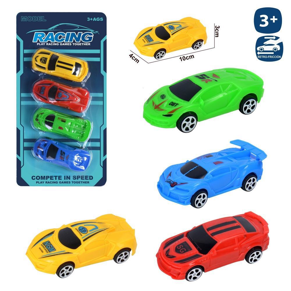 S/4 COCHE SPORT RETROFRICCIÓN 10 CM BLISTER 16X32 CM.