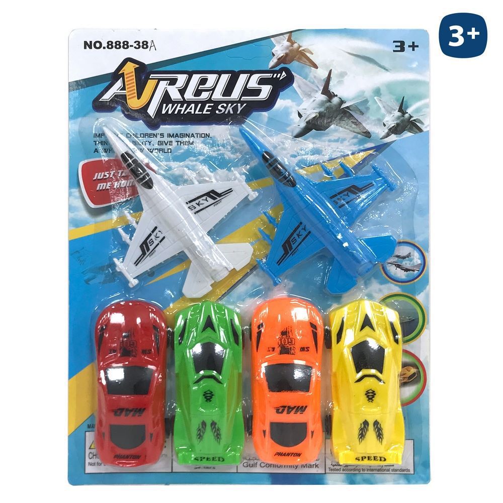 S/6 AVIÓN Y COCHE 14 CM BLISTER 25X33 CM.