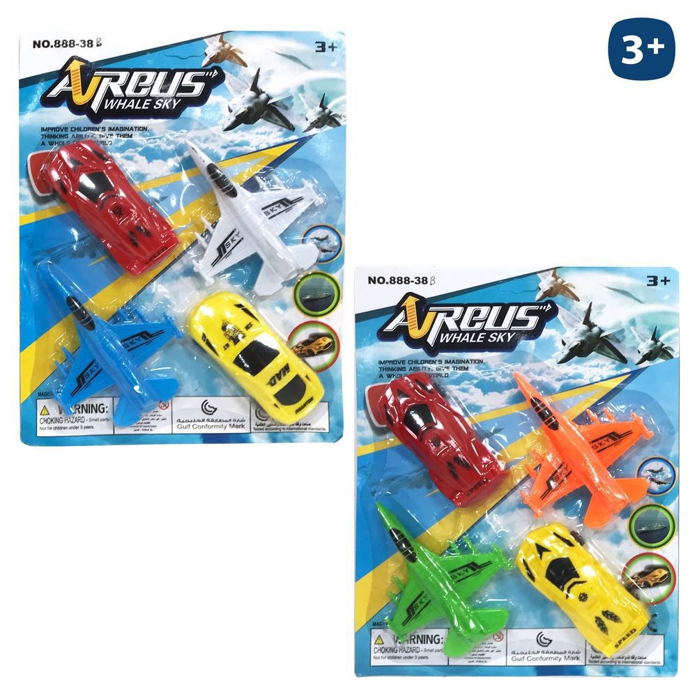 S/4 AVIÓN Y COCHE 14 CM BLISTER 25X33 CM.
