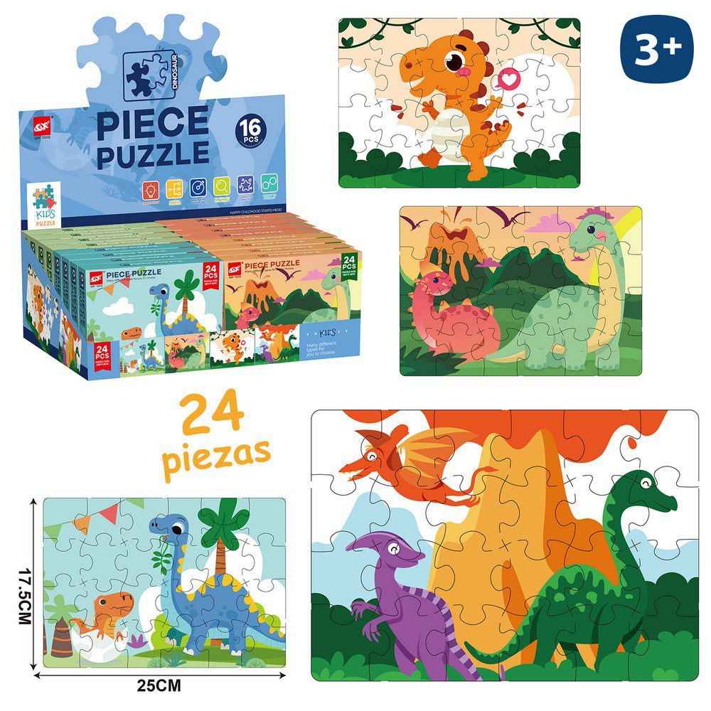PUZZLE 24 PCS DINO 4/M 25 X 17,50 CM CAJA IMPRESA 15X12 CM. CAJA EXPOSITORA 16 UNIDADES