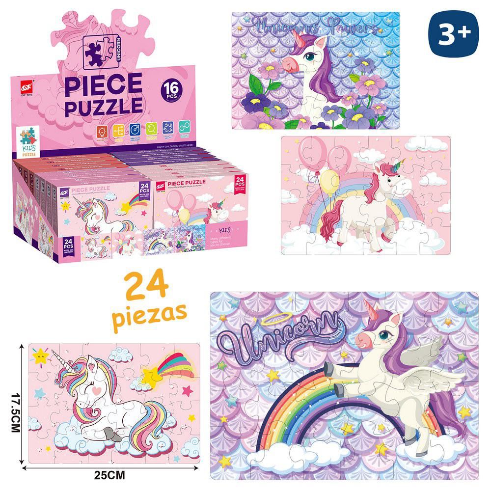 PUZZLE 24 PCS UNICORNIO 4/M 25 X 17,50 CM PUZZLE 24 PZAS UNICORNIO 4M. CAJA IMPRESA 15X12 CM.