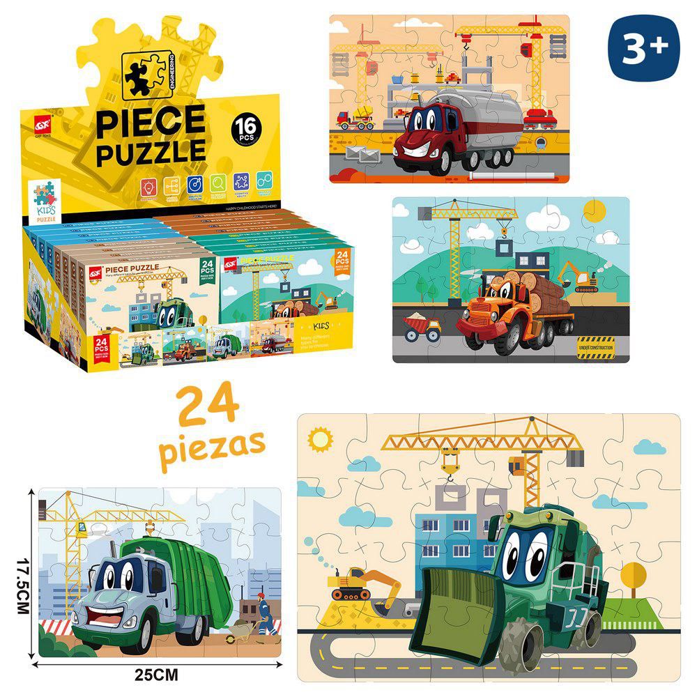 PUZZLE 24 PCS OBRAS PÚBLICAS 4/M 25 X 17,50 CM PUZZLE 24 PZAS CAMIONES REALISTA 4M. CAJA IMPRESA 15X12 CM.