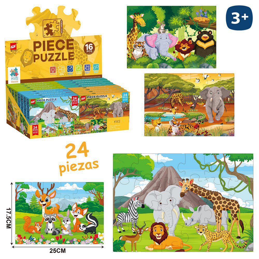PUZZLE 24 PCS ANIMAL SALVAJE 4/M 25 X 17,50 CM PUZZLE 24 PZAS ANIMALES SALVAJES 4M. CAJA IMPRESA 15X12 CM.
