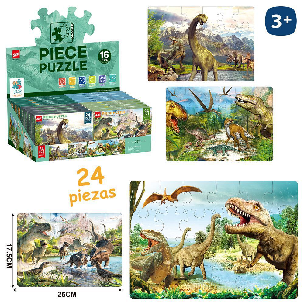 PUZZLE 24 PCS DINOSAURIO 4/M 25 X 17,50 CM PUZZLE 24 PZAS ESPACIO 4M. CAJA IMPRESA 15X12 CM.