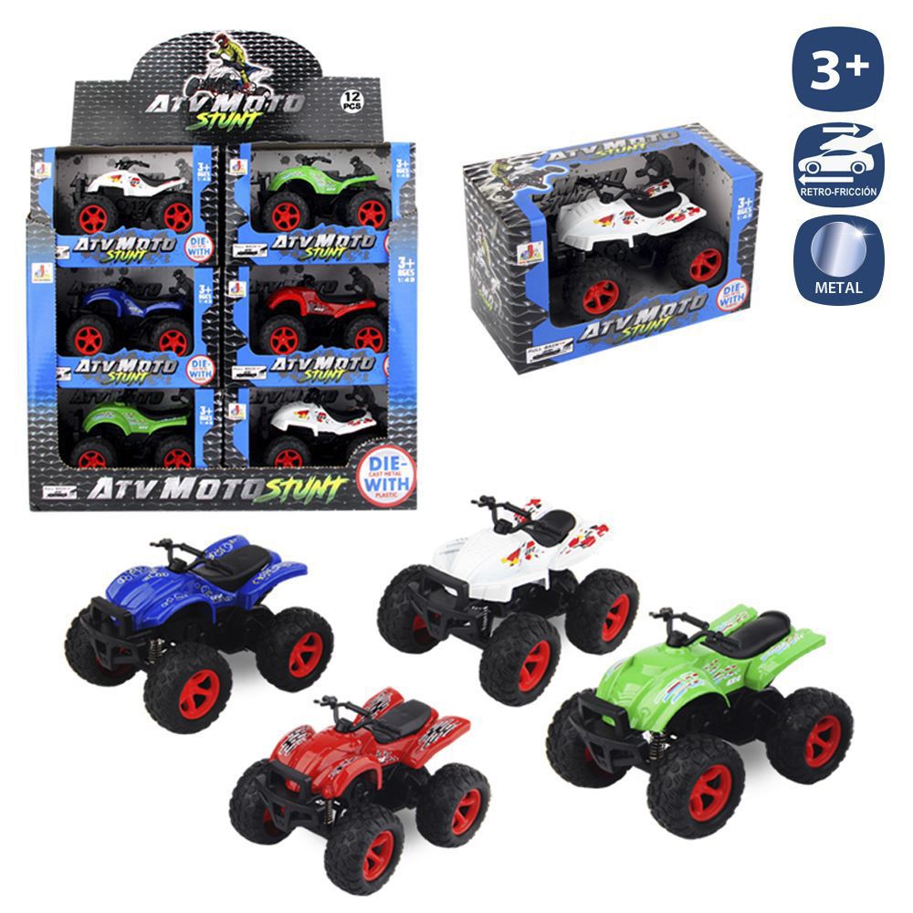 QUAD RETROFRICCIÓN METAL 3/M 12 CM ESCALA 1/43. CAJA VENTANA 15,5X10 CM. CAJA EXPOSITORA 12 UDS