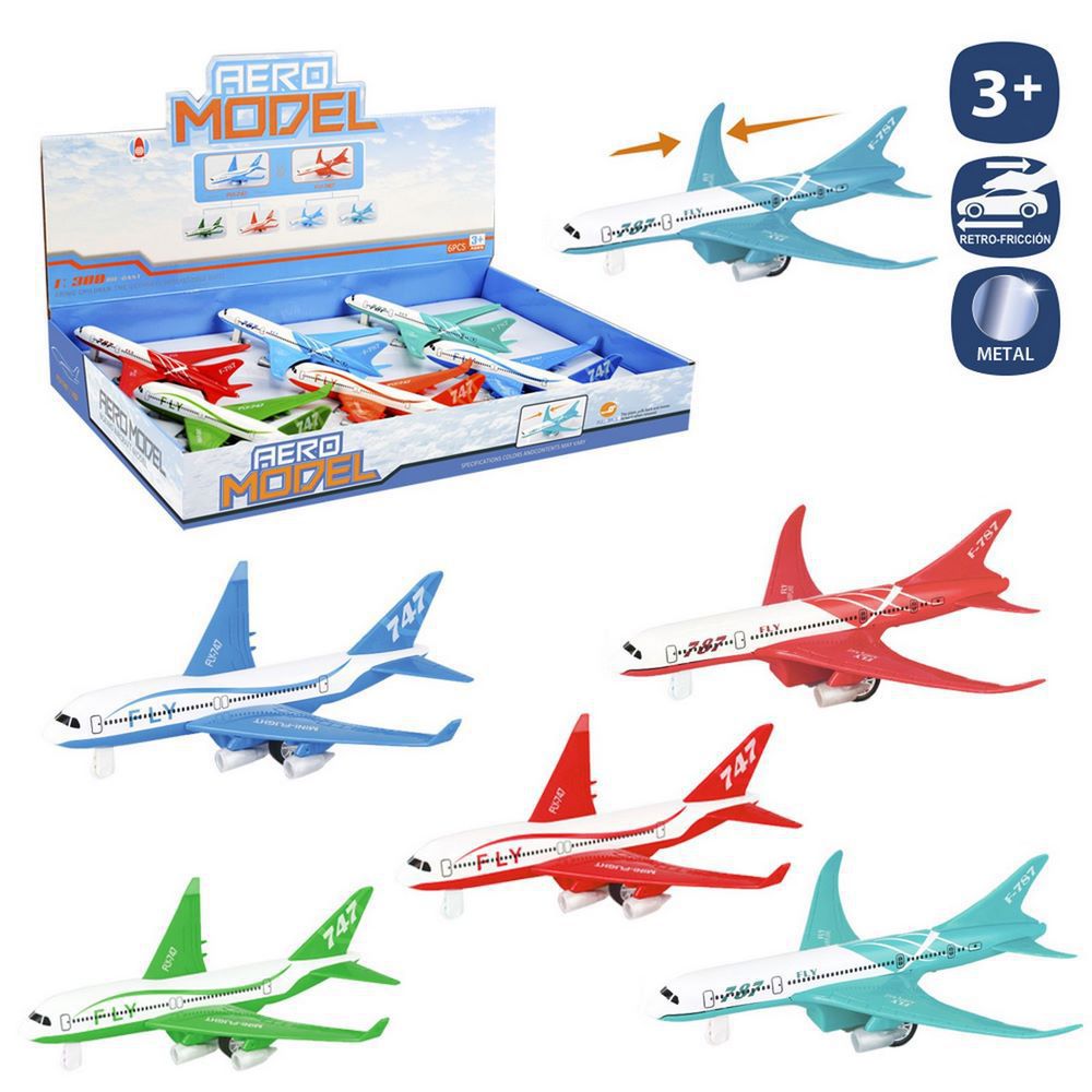 AVIÓN PASAJEROS METAL 6/C 18 X 19 CM CAJA EXPOSITORA 6 UDS