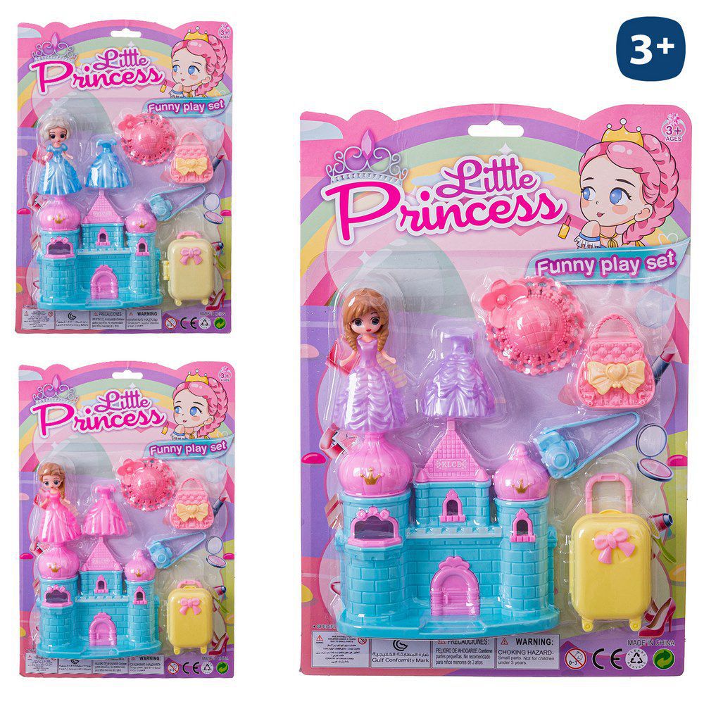 MUÑECA PRINCESA CON CASTILLO 3/C 8 CM MÑECA PRINCESA CON CASTILLO Y ACCESORIOS 3C. BLISTER 21X32 CM
