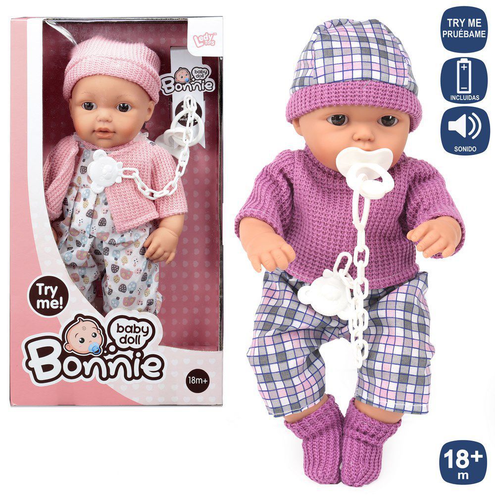 BEBÉ 12 SONIDOS REBECA PUNTO BONIE 2/C 30 CM TRY ME 2C. CAJA VENTANA 19X34 CM. PILAS 3AG13 INCLUIDAS
