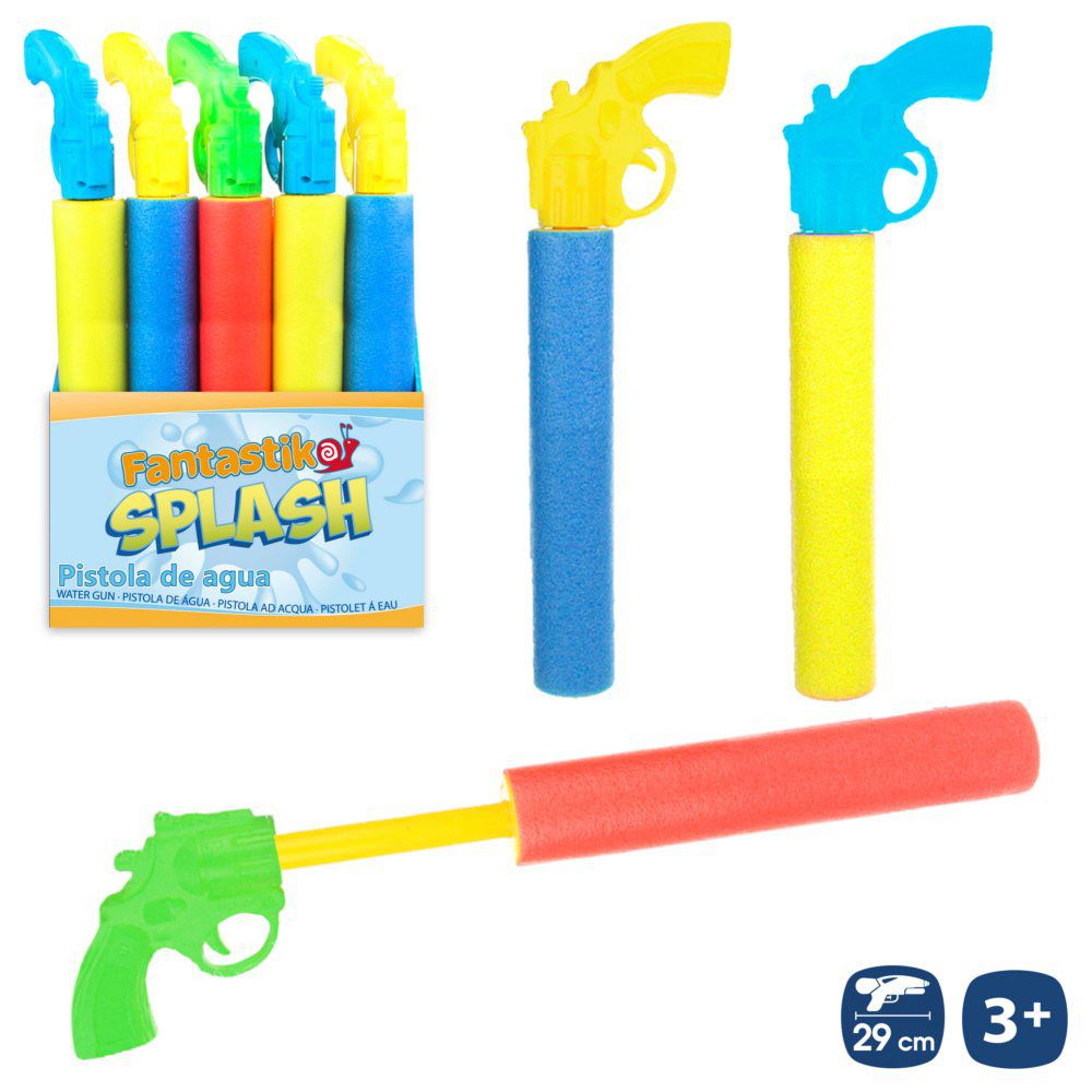 PISTOLA DE AGUA FOAM REVOLVER 3/C 29 X 3,50 CM HANG TAG. CAJA EXPOSITORA DE 25 UNIDADES.