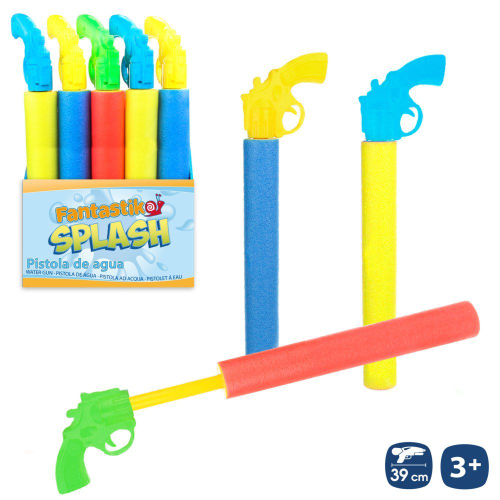 PISTOLA DE AGUA FOAM REVOLVER 3/C 39 X 3,50 CM HANG TAG. CAJA EXPOSITORA DE 25 UNIDADES.