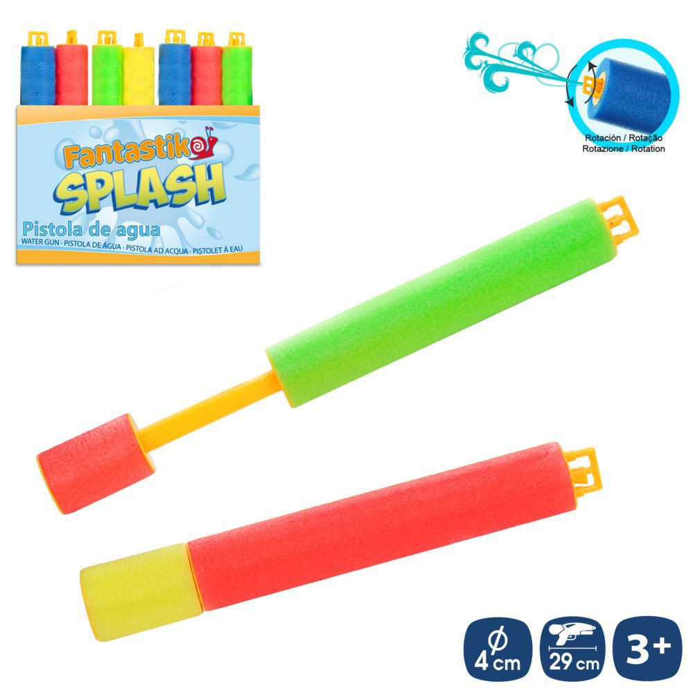 PISTOLA DE AGUA DIFUSOR 'FOAM' 4/C 4 X 29 CM CAJA EXPOSITORA DE 35 UNIDADES.