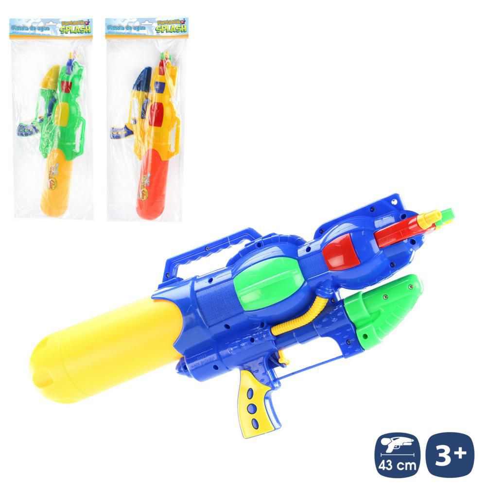 PISTOLA DE AGUA CON CEBADOR 3/C 43 CM BOLSA CON PESTAÑA.