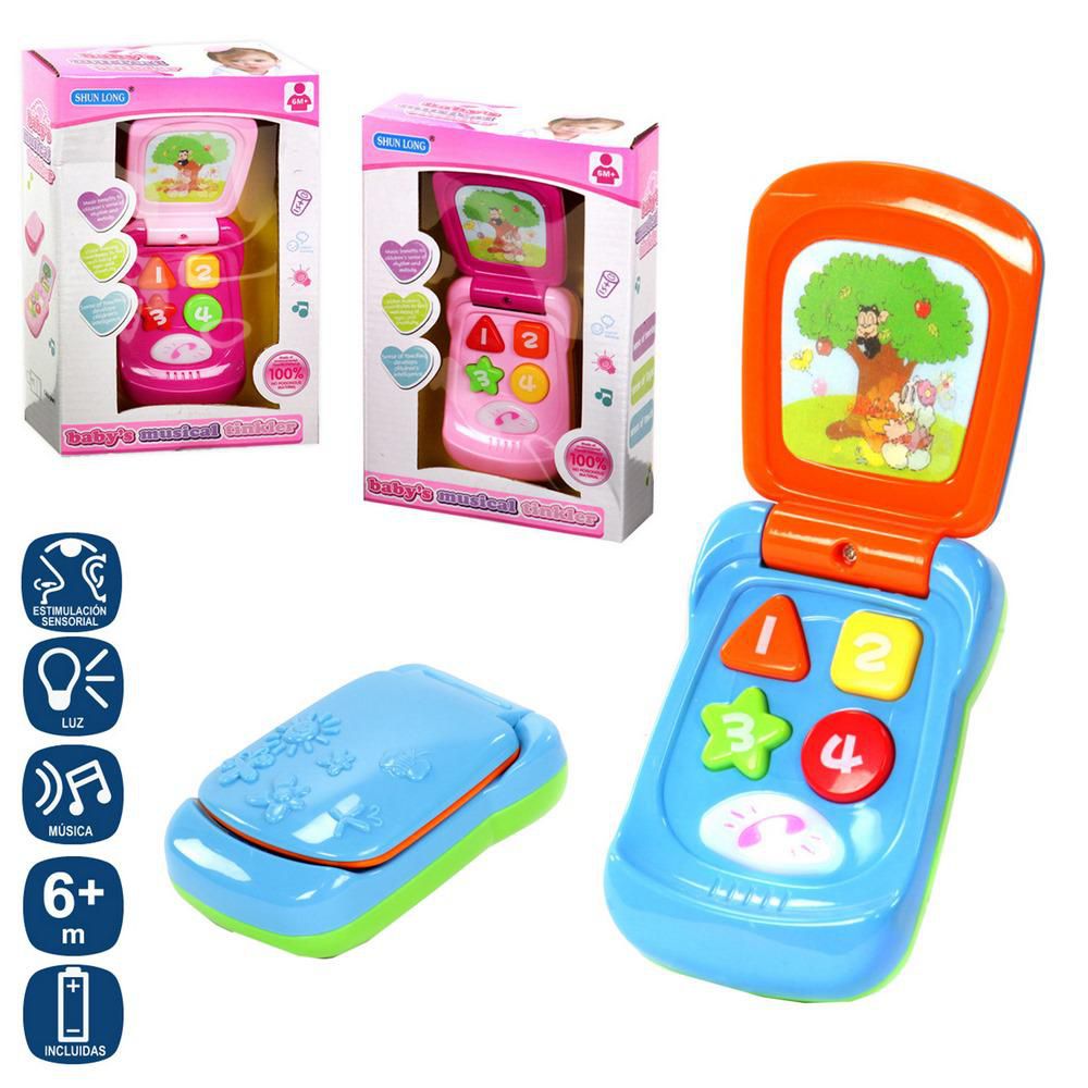 TELÉFONO ACTIVIDADES LUZ Y SONIDO 2/C 15 CM APTO + 6 MESES. PILAS 2-AG13 INCLUIDAS. CAJA VENTANA 12X18 CM.