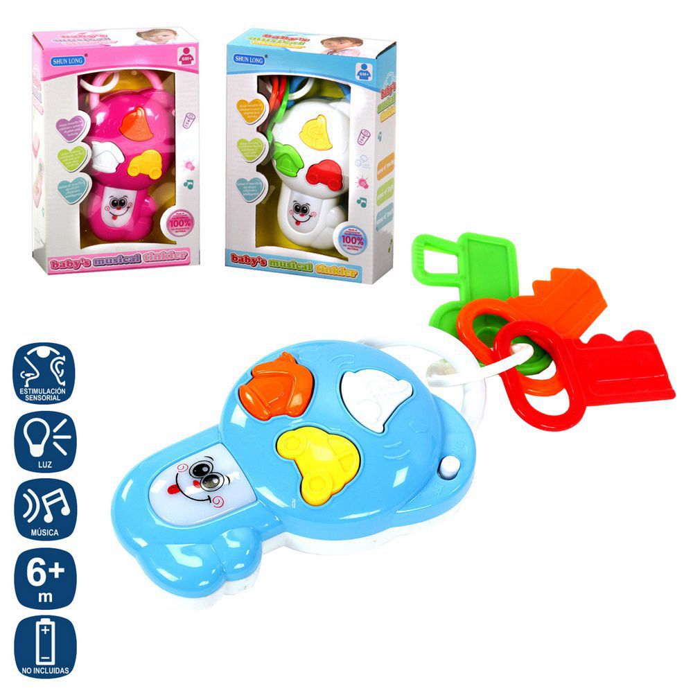 LLAVERO ACTIVIDADES LUZ Y SONIDO 2/C 15 CM APTO + 6 MESES. PILAS 2-AA NO INCLUIDAS. CAJA VENTANA 12X19 CM.