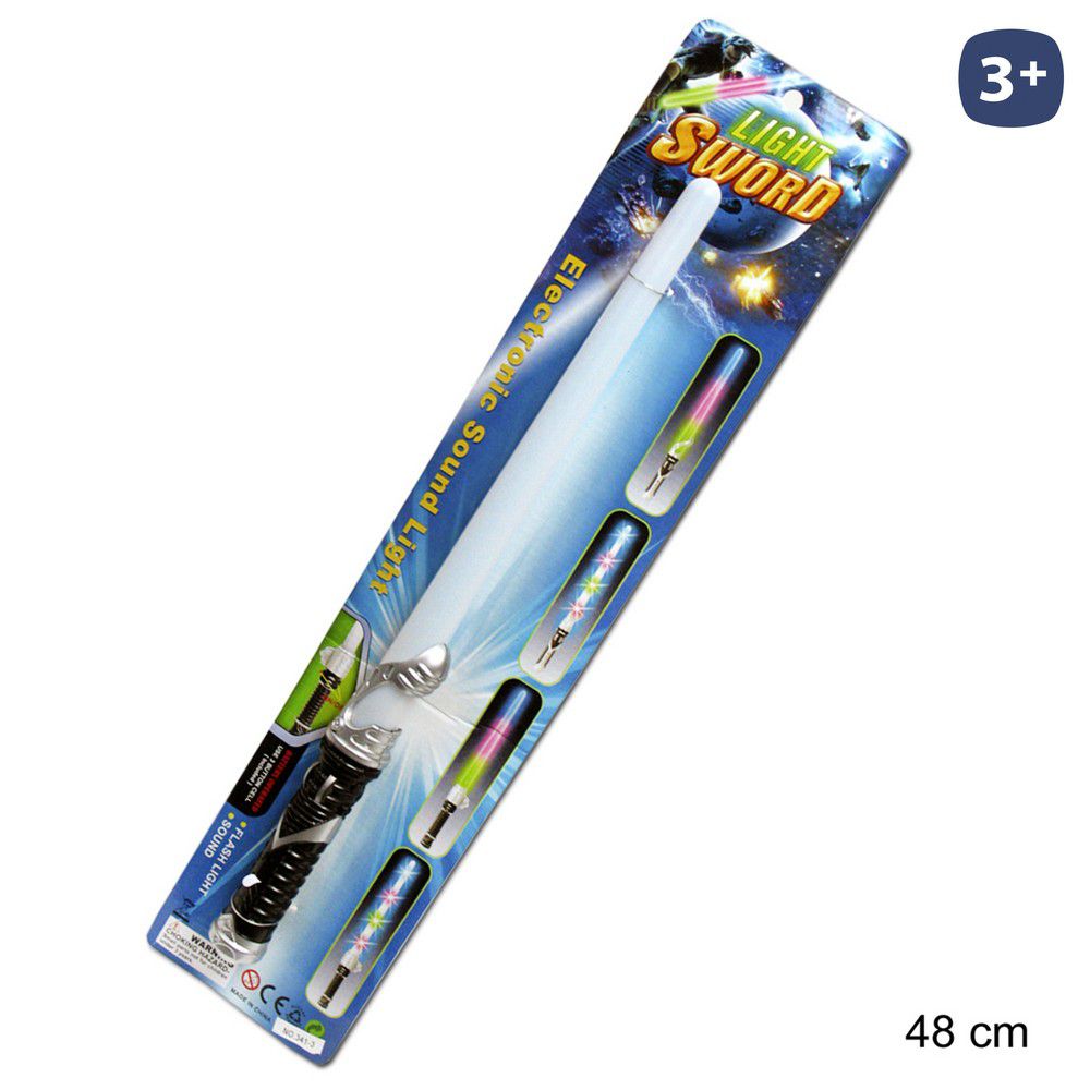 ESPADA LÁSER LUZ Y SONIDO 48 CM CARTÓN DE 12X58 CM.- PILAS INCLUIDAS
