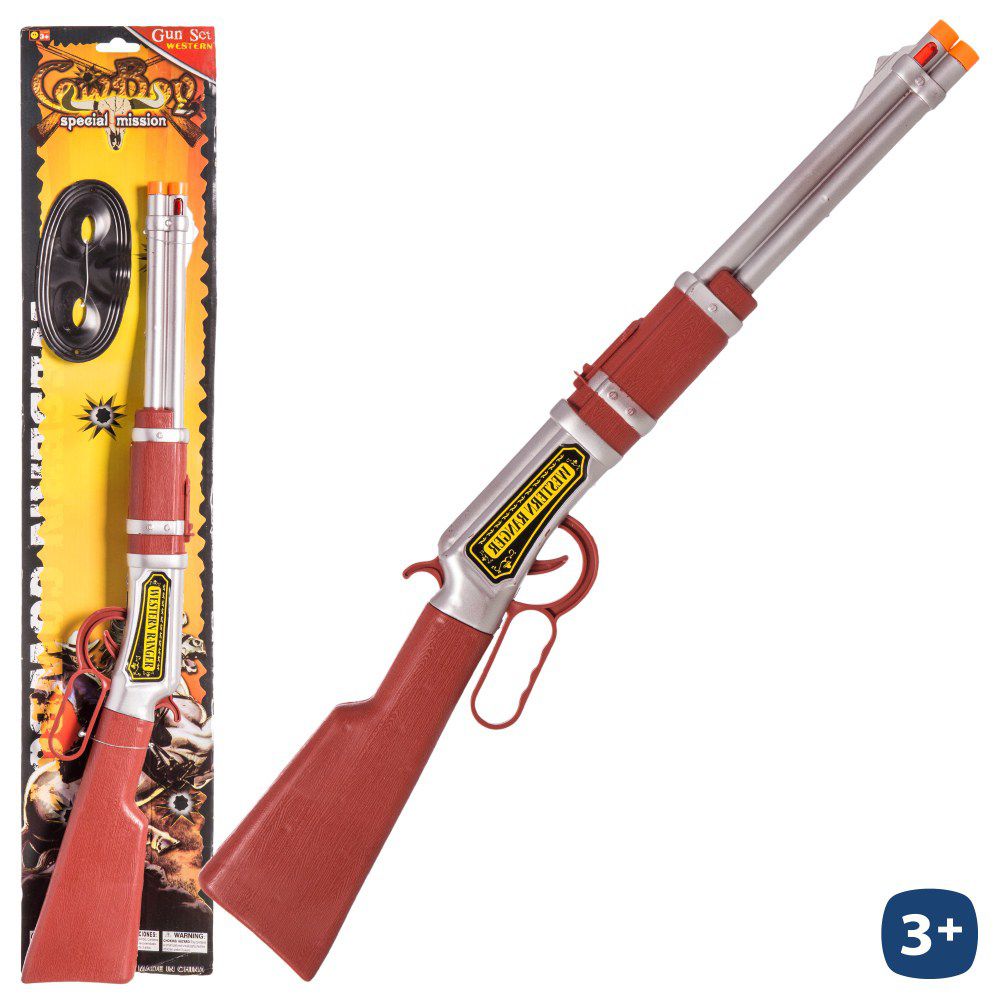 RIFLE Y ANTIFAZ VAQUERO SONIDO 62 CM CARTON 15X75 CM.