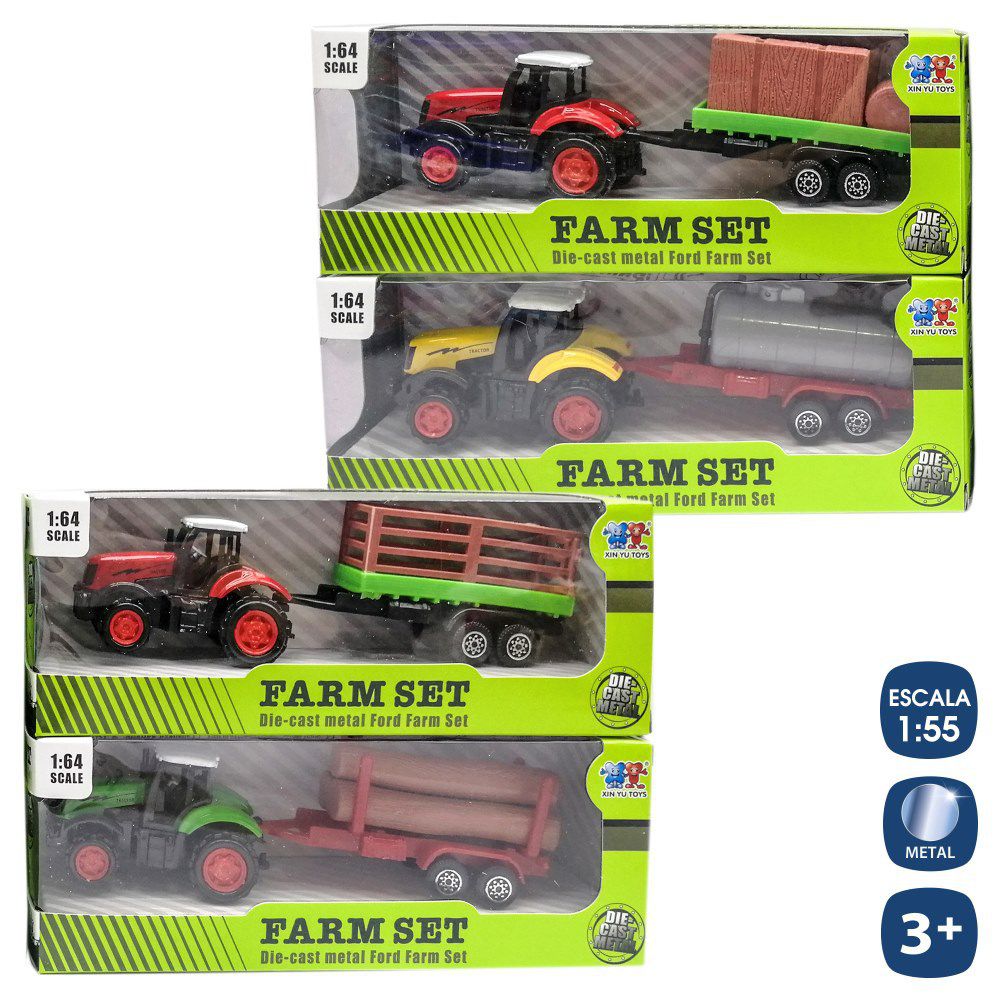TRACTOR CON REMOLQUE METAL 4/M 16 CM ESCALA 1:55. CAJA VENTANA 16X7 CM.