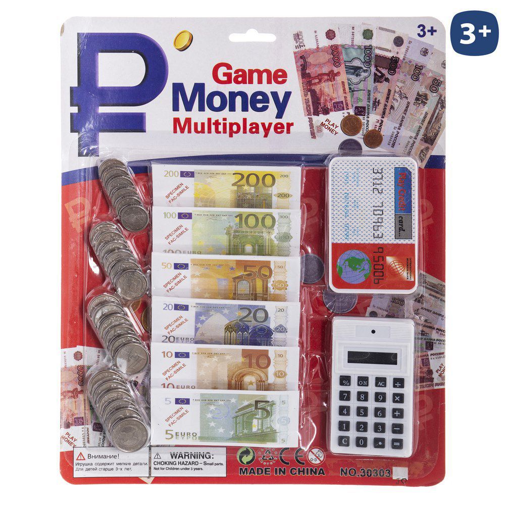 MONEDAS Y BILLETES EURO CON CALCULADORA Y TARJETA. BLISTER 25X32 CM.