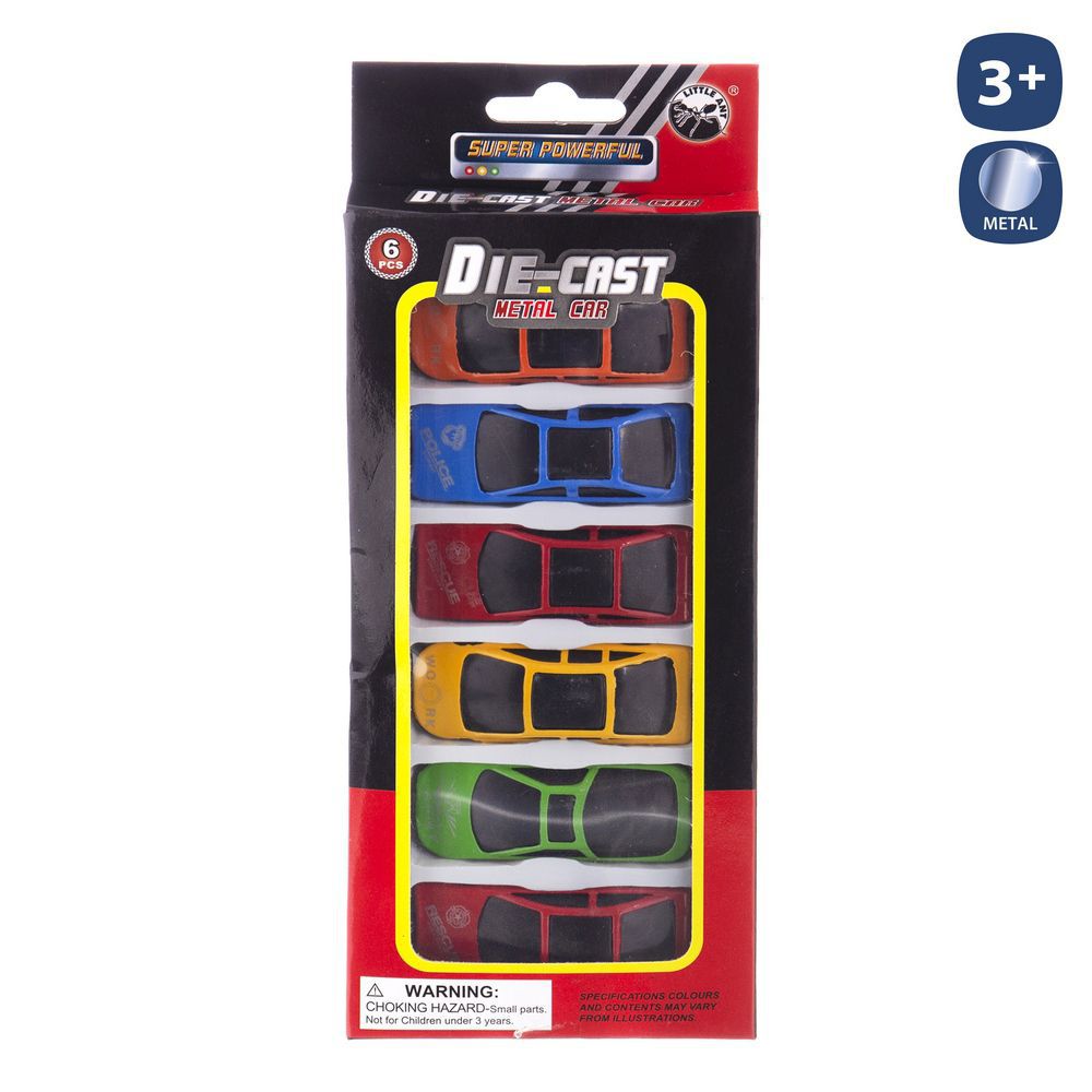 S/6 COCHE DEPORTIVO RUEDA LIBRE METAL BLISTER CAJA 10X24 CM.