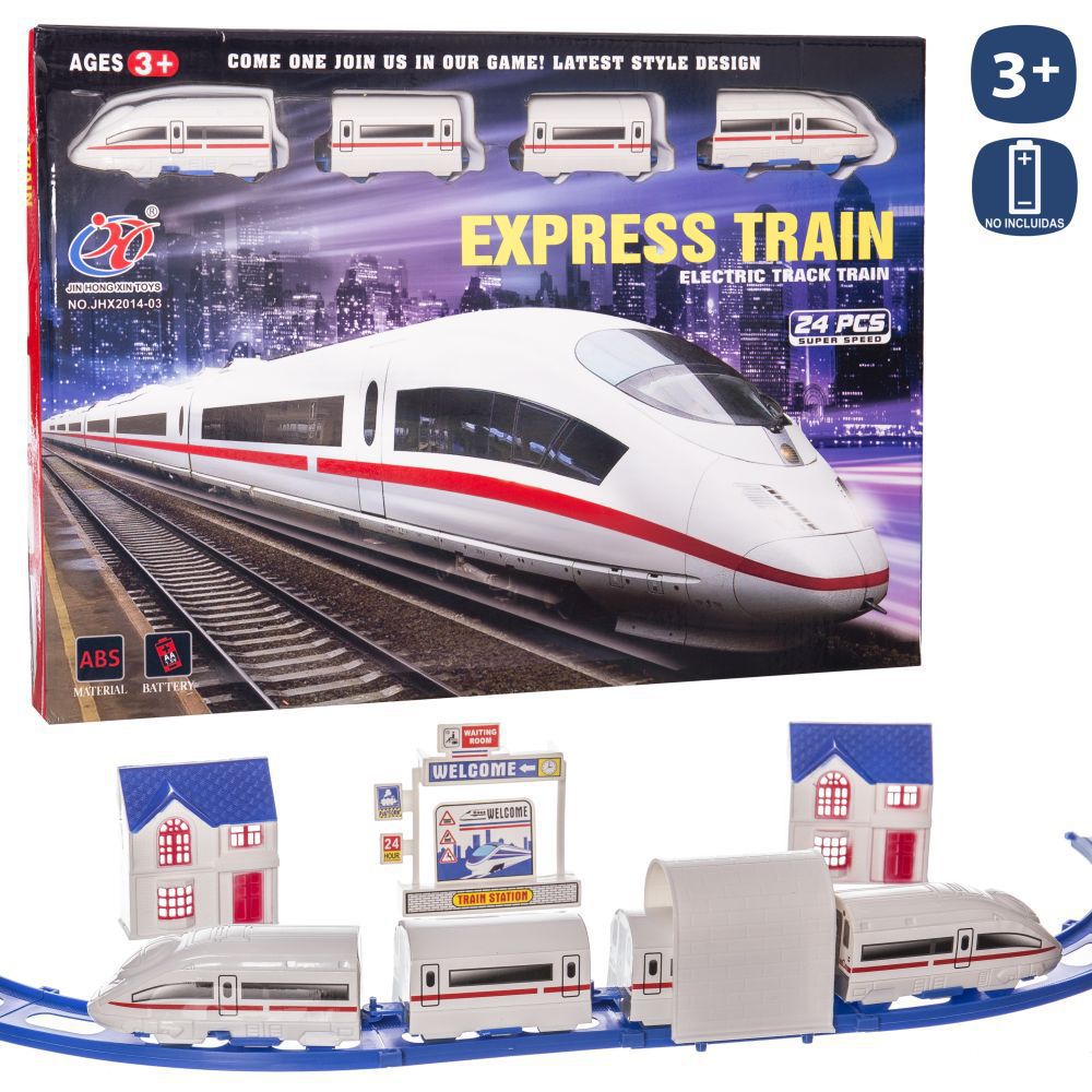 PISTA TREN ALTA VELOCIDAD 24 PCS 164 CM 164 PERIMETRO CAJA VENTANA 45X33 CM. PILAS 1AA NO INCLUIDA