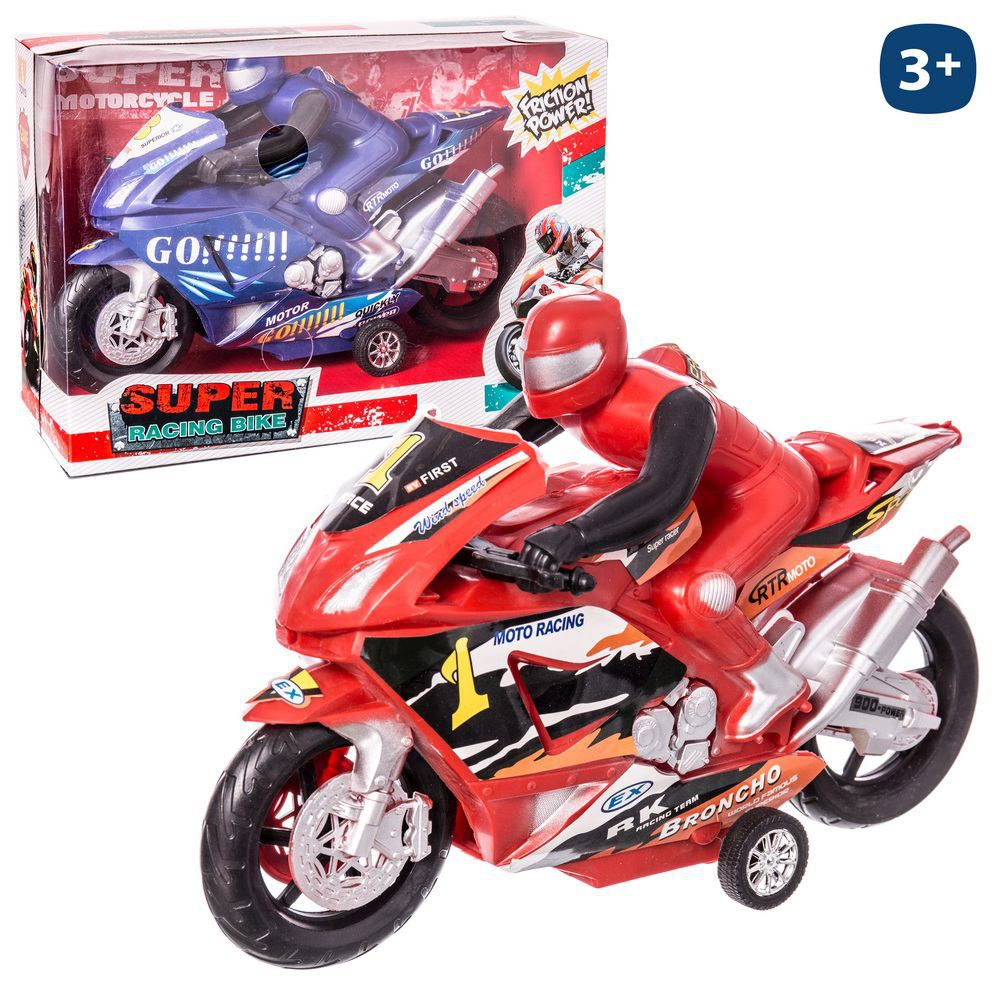 MOTO FRICCIÓN 3/C 29 CM MOTO CARRERAS FRICCION . CAJA VENTANA 30X21 CM.