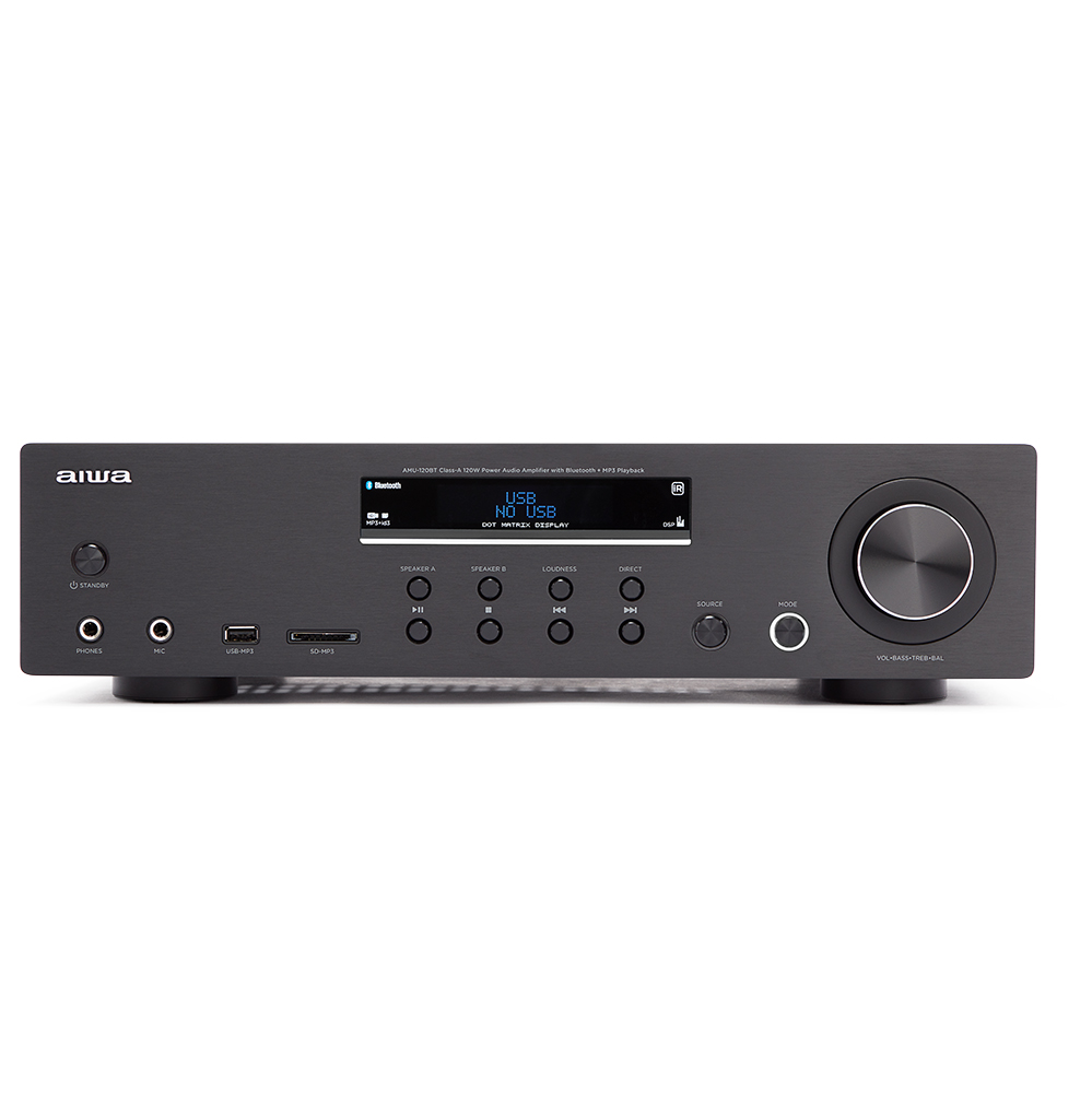 Amplificador AIWA AMU-120BTBK Color Negro Con Bluetooth, USB/SD-MP3 Player