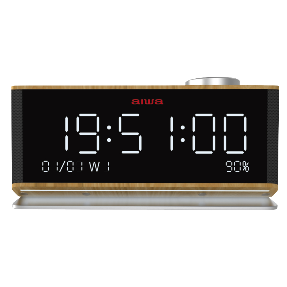 Radio Reloj Despertador AIWA CR-90BT Diseño de Madera, Altavoz Bluetooth
