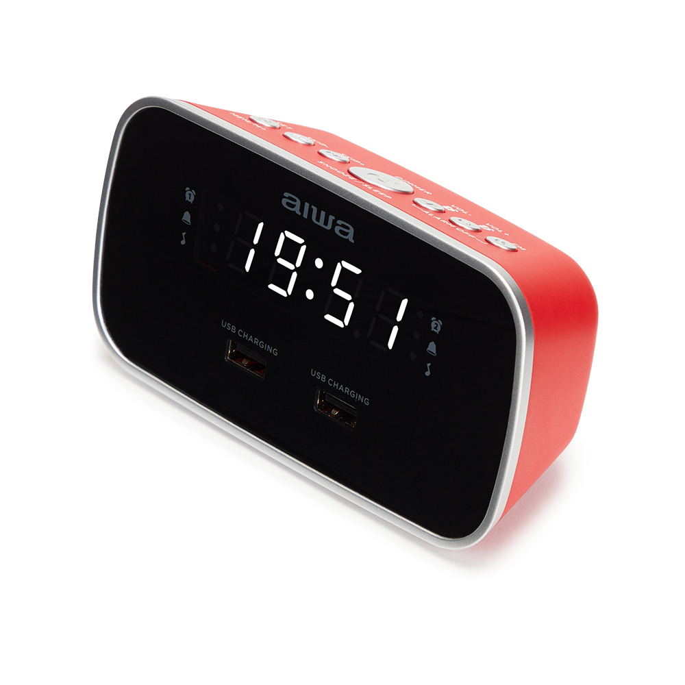 Radio Reloj Despertador AIWA CRU-19RD Color Rojo, Digital, USB Charge