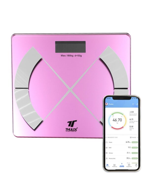 BÁSCULA DE BAÑO BLUETOOTH, VARIAS FUNCIONES, CAPACIDAD MAX.: 180 KG ROSA