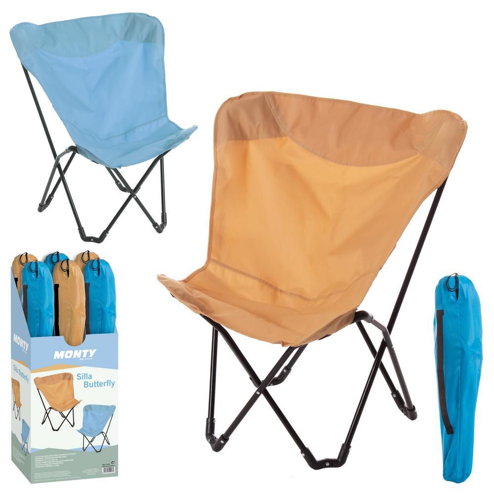 SILLA 'BUTERFLY'PLEGABLE ACERO/LONA 2/C 72 X 59 X 79 CM Tejido oxford 600 d - tubo acero 16 mm- con bolsatransporte- caja expositora 6 uds