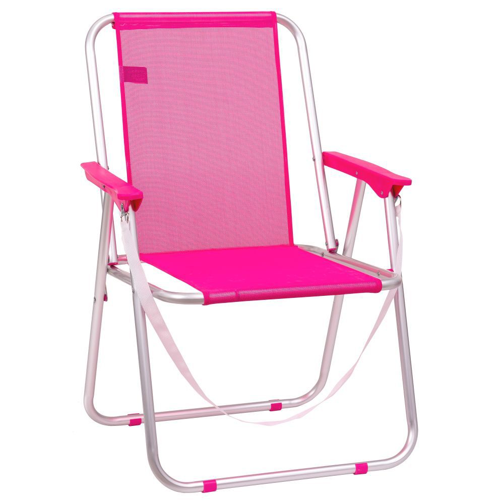 SILLA FIJA PLEGABLE ALUMINIO ROSA PLAYA 50 X 54 X 75 CM TEJIDO TEXTILENO 1X1 -IDEAL PAA LA PLAYA- TUBO DE ALUMINIO 19 MM